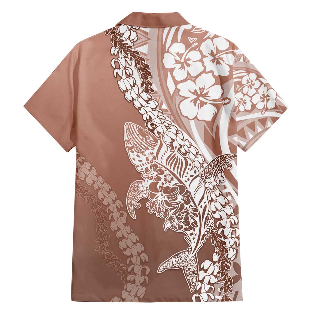 Hawaii Puakenikeni And Maile Lei Family Matching Long Sleeve Bodycon Dress and Hawaiian Shirt Brown Polynesian Shark Tattoo DT05 - Polynesian Pride