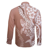 Hawaii Puakenikeni And Maile Lei Family Matching Off The Shoulder Long Sleeve Dress and Hawaiian Shirt Brown Polynesian Shark Tattoo DT05