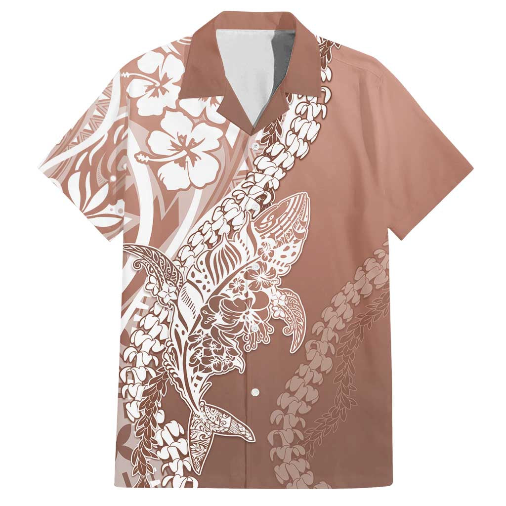 Hawaii Puakenikeni And Maile Lei Family Matching Off Shoulder Maxi Dress and Hawaiian Shirt Brown Polynesian Shark Tattoo DT05