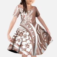 Hawaii Puakenikeni And Maile Lei Family Matching Puletasi and Hawaiian Shirt Brown Polynesian Shark Tattoo DT05 Daughter's Dress Brown - Polynesian Pride