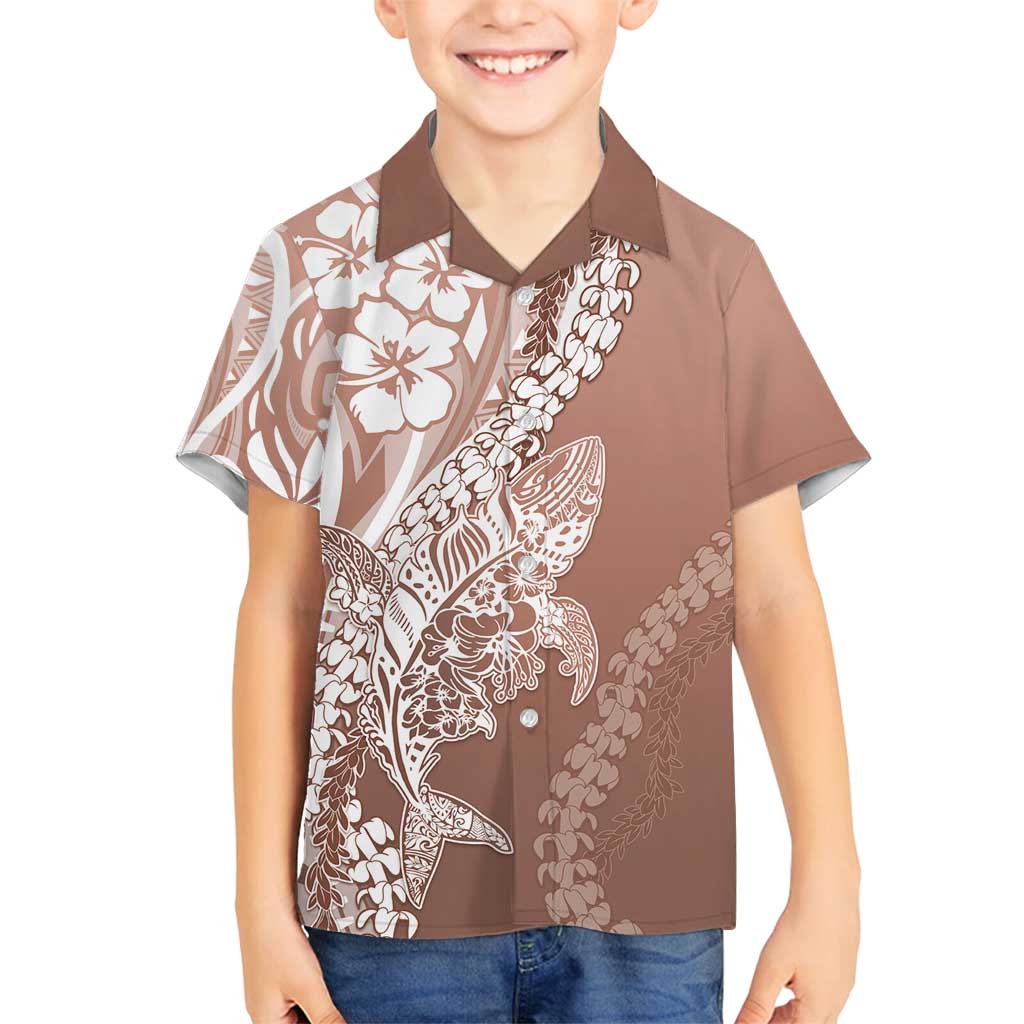 Hawaii Puakenikeni And Maile Lei Family Matching Puletasi and Hawaiian Shirt Brown Polynesian Shark Tattoo DT05 Son's Shirt Brown - Polynesian Pride