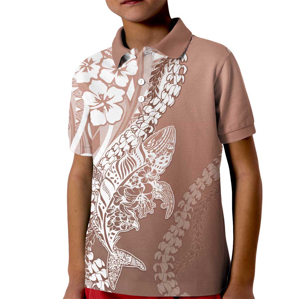 Hawaii Puakenikeni And Maile Lei Kid Polo Shirt Brown Polynesian Shark Tattoo DT05