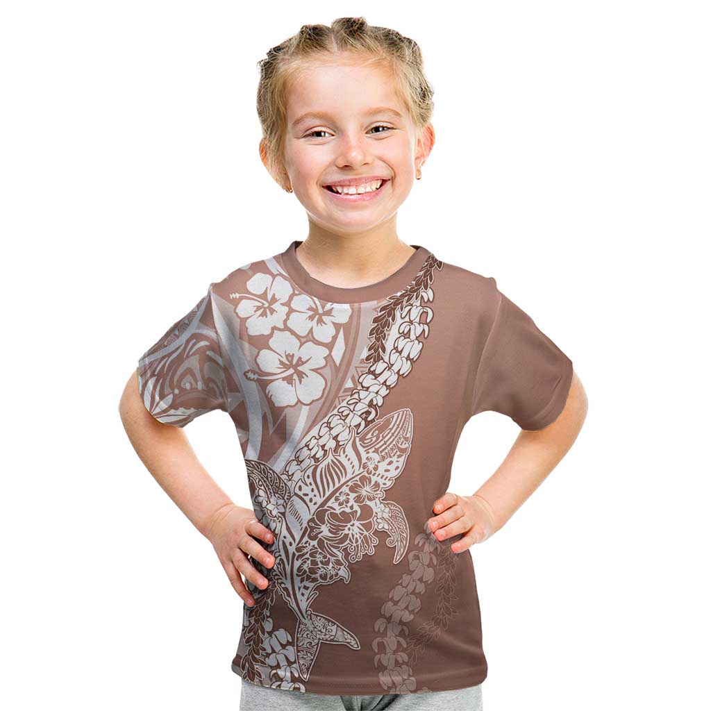 Hawaii Puakenikeni And Maile Lei Kid T Shirt Brown Polynesian Shark Tattoo DT05 Brown - Polynesian Pride