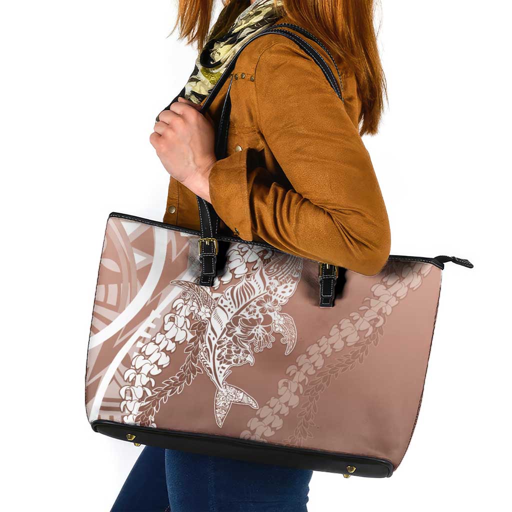 Hawaii Puakenikeni And Maile Lei Leather Tote Bag Brown Polynesian Shark Tattoo DT05 Brown - Polynesian Pride