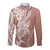 Hawaii Puakenikeni And Maile Lei Long Sleeve Button Shirt Brown Polynesian Shark Tattoo DT05