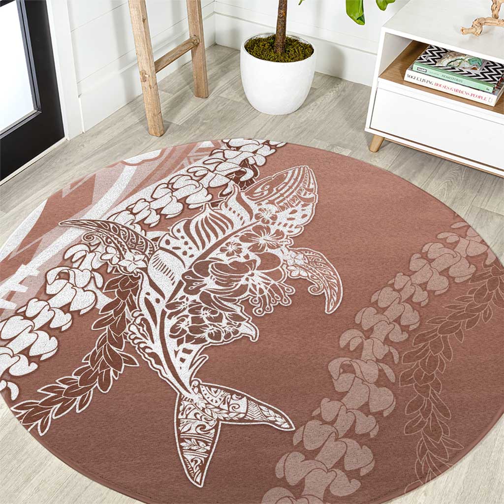 Hawaii Puakenikeni And Maile Lei Round Carpet Brown Polynesian Shark Tattoo DT05 Brown - Polynesian Pride