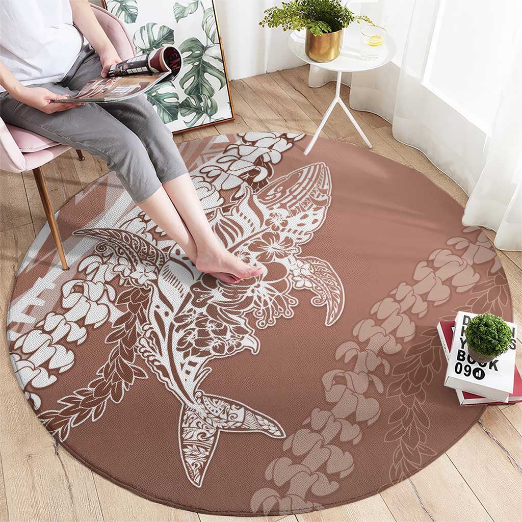 Hawaii Puakenikeni And Maile Lei Round Carpet Brown Polynesian Shark Tattoo DT05