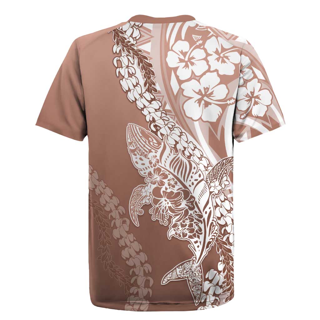 Hawaii Puakenikeni And Maile Lei Rugby Jersey Brown Polynesian Shark Tattoo DT05