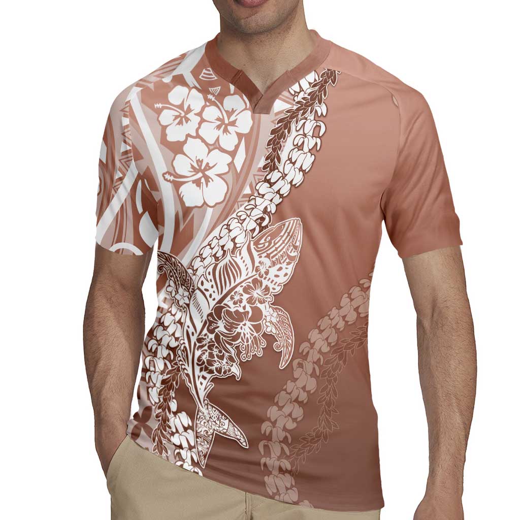 Hawaii Puakenikeni And Maile Lei Rugby Jersey Brown Polynesian Shark Tattoo DT05