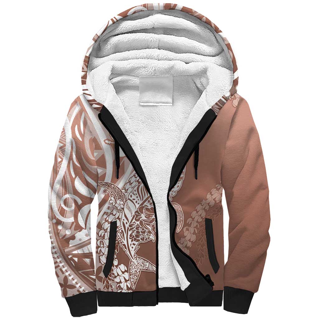 Hawaii Puakenikeni And Maile Lei Sherpa Hoodie Brown Polynesian Shark Tattoo DT05 Unisex Brown - Polynesian Pride