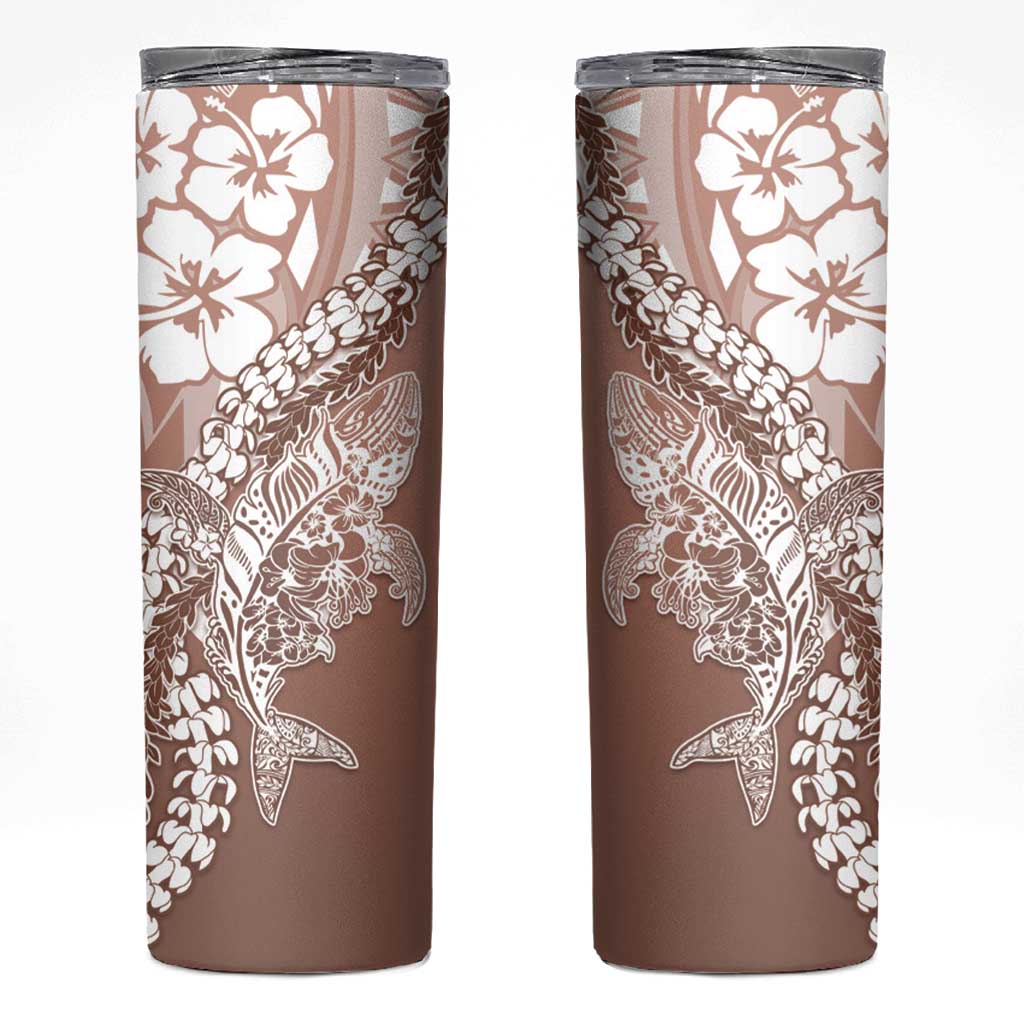 Hawaii Puakenikeni And Maile Lei Skinny Tumbler Brown Polynesian Shark Tattoo DT05