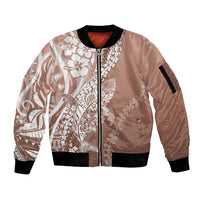 Hawaii Puakenikeni And Maile Lei Sleeve Zip Bomber Jacket Brown Polynesian Shark Tattoo DT05 Unisex Brown - Polynesian Pride