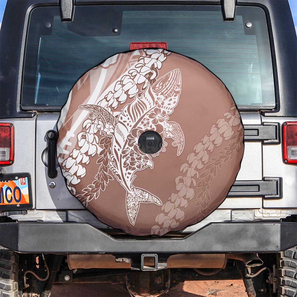 Hawaii Puakenikeni And Maile Lei Spare Tire Cover Brown Polynesian Shark Tattoo DT05