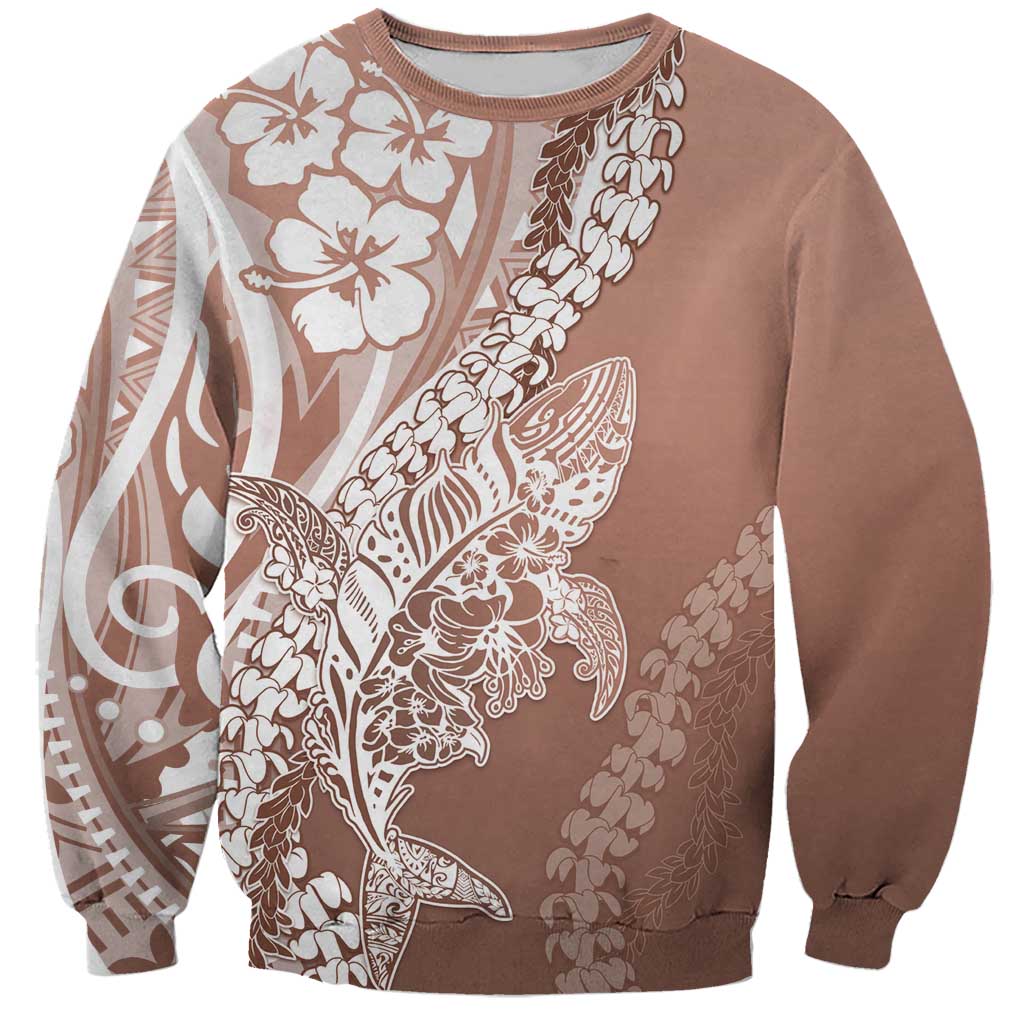 Hawaii Puakenikeni And Maile Lei Sweatshirt Brown Polynesian Shark Tattoo DT05