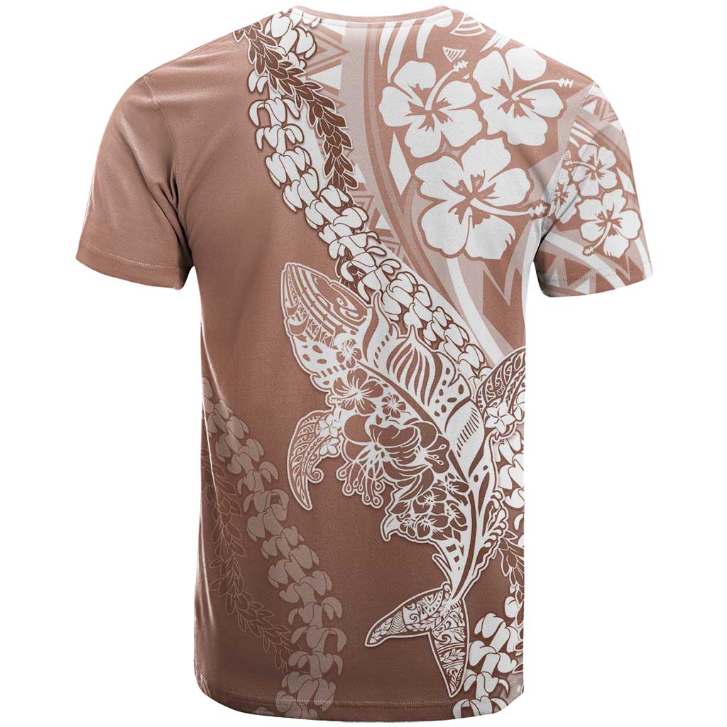 Hawaii Puakenikeni And Maile Lei T Shirt Brown Polynesian Shark Tattoo DT05