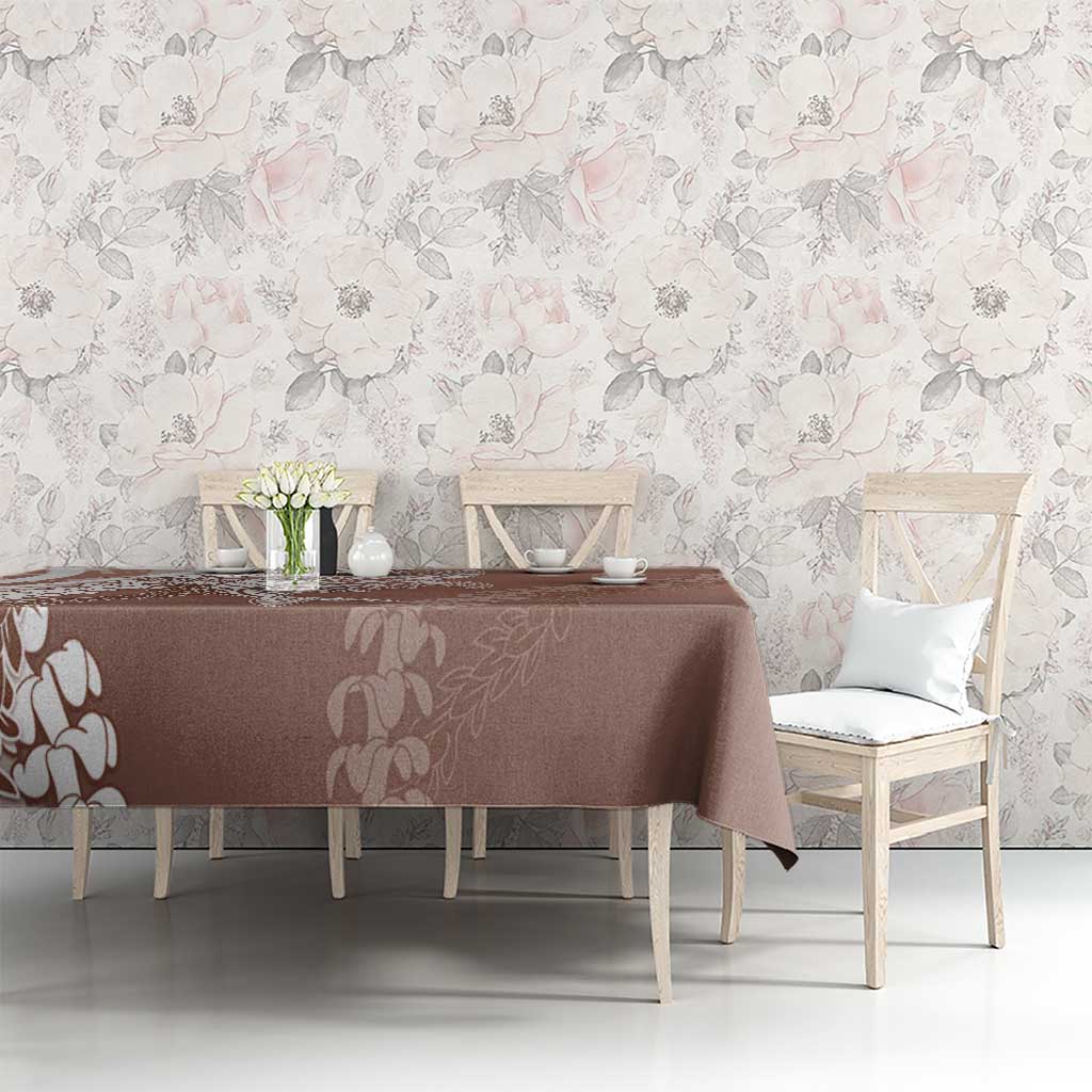 Hawaii Puakenikeni And Maile Lei Tablecloth Brown Polynesian Shark Tattoo DT05