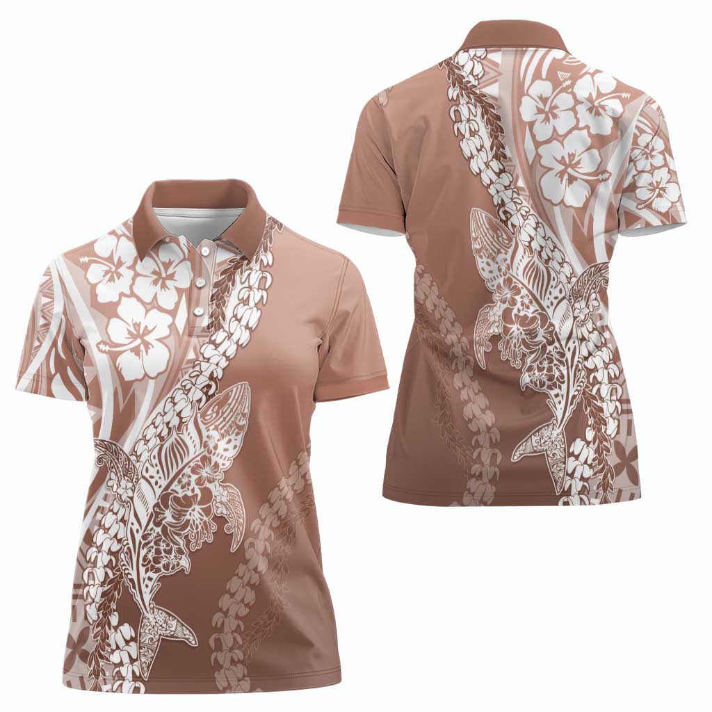 Hawaii Puakenikeni And Maile Lei Women Polo Shirt Brown Polynesian Shark Tattoo DT05