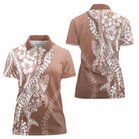 Hawaii Puakenikeni And Maile Lei Women Polo Shirt Brown Polynesian Shark Tattoo DT05