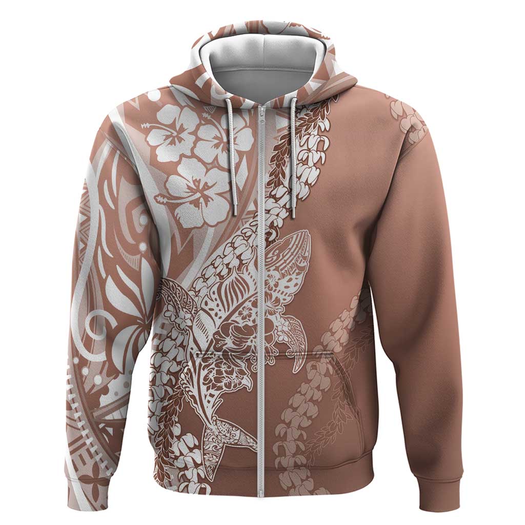 Hawaii Puakenikeni And Maile Lei Zip Hoodie Brown Polynesian Shark Tattoo DT05 Zip Hoodie Brown - Polynesian Pride