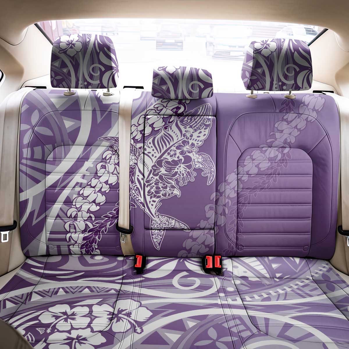 Hawaii Puakenikeni And Maile Lei Back Car Seat Cover Violet Polynesian Shark Tattoo DT05