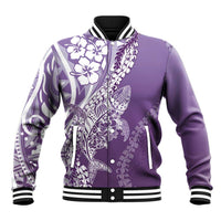 Hawaii Puakenikeni And Maile Lei Baseball Jacket Violet Polynesian Shark Tattoo DT05