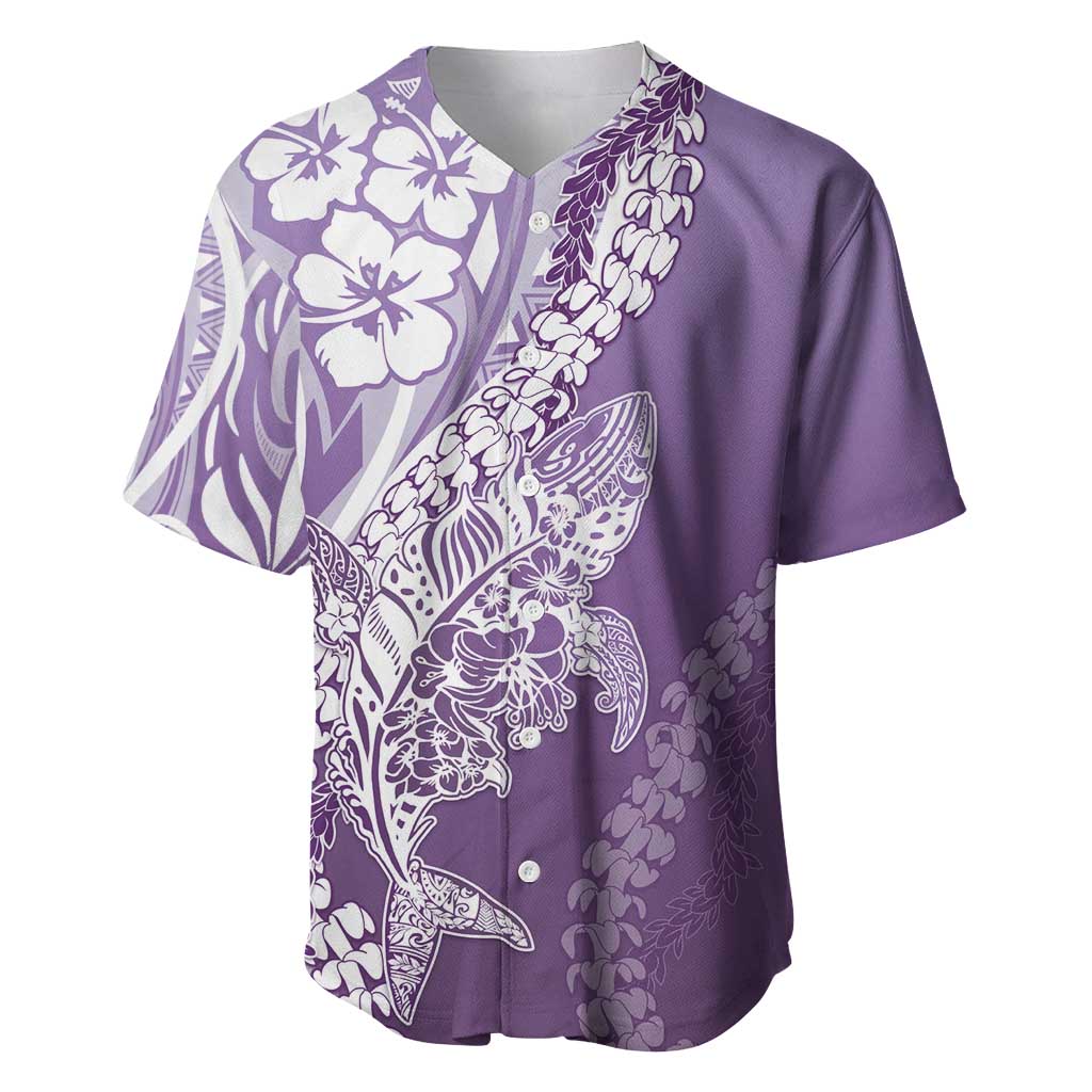 Hawaii Puakenikeni And Maile Lei Baseball Jersey Violet Polynesian Shark Tattoo DT05