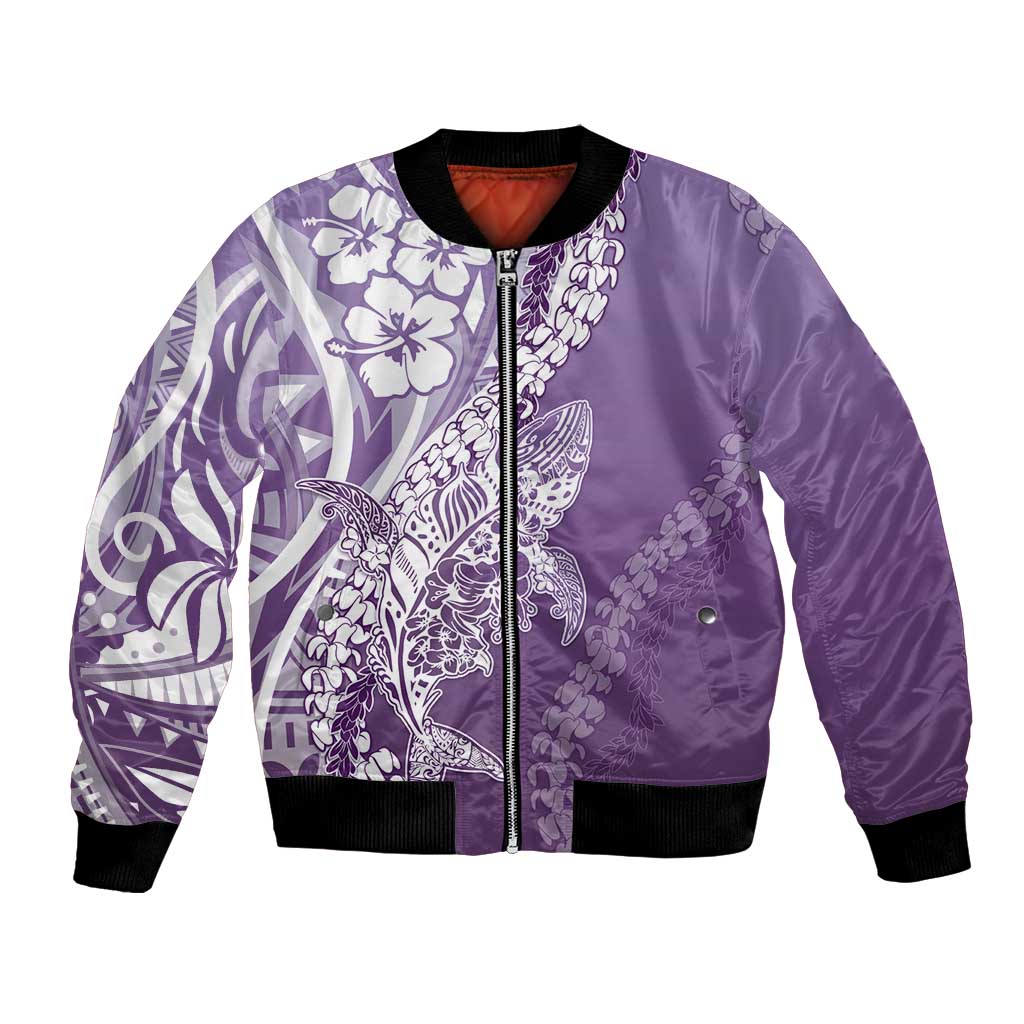 Hawaii Puakenikeni And Maile Lei Bomber Jacket Violet Polynesian Shark Tattoo DT05 Unisex Violet - Polynesian Pride