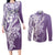 Hawaii Puakenikeni And Maile Lei Couples Matching Long Sleeve Bodycon Dress and Long Sleeve Button Shirt Violet Polynesian Shark Tattoo DT05