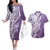 Hawaii Puakenikeni And Maile Lei Couples Matching Off The Shoulder Long Sleeve Dress and Hawaiian Shirt Violet Polynesian Shark Tattoo DT05
