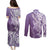 Hawaii Puakenikeni And Maile Lei Couples Matching Puletasi and Long Sleeve Button Shirt Violet Polynesian Shark Tattoo DT05