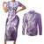 Hawaii Puakenikeni And Maile Lei Couples Matching Short Sleeve Bodycon Dress and Long Sleeve Button Shirt Violet Polynesian Shark Tattoo DT05