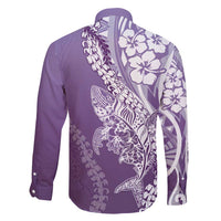 Hawaii Puakenikeni And Maile Lei Family Matching Off Shoulder Maxi Dress and Hawaiian Shirt Violet Polynesian Shark Tattoo DT05