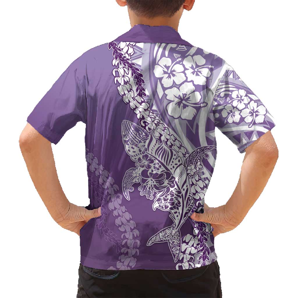Hawaii Puakenikeni And Maile Lei Family Matching Off Shoulder Short Dress and Hawaiian Shirt Violet Polynesian Shark Tattoo DT05 - Polynesian Pride