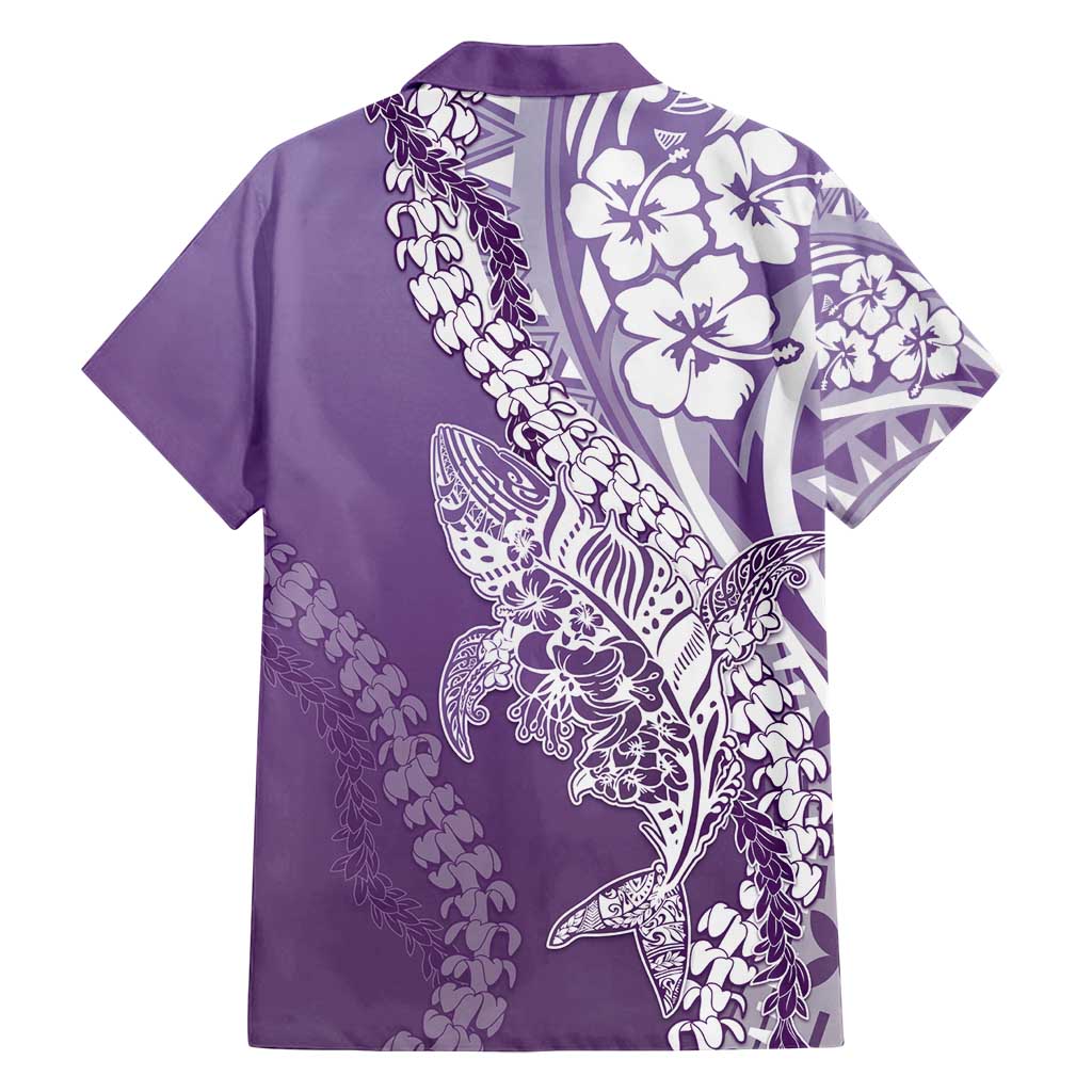 Hawaii Puakenikeni And Maile Lei Family Matching Off Shoulder Short Dress and Hawaiian Shirt Violet Polynesian Shark Tattoo DT05 - Polynesian Pride