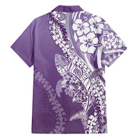 Hawaii Puakenikeni And Maile Lei Family Matching Off Shoulder Short Dress and Hawaiian Shirt Violet Polynesian Shark Tattoo DT05 - Polynesian Pride