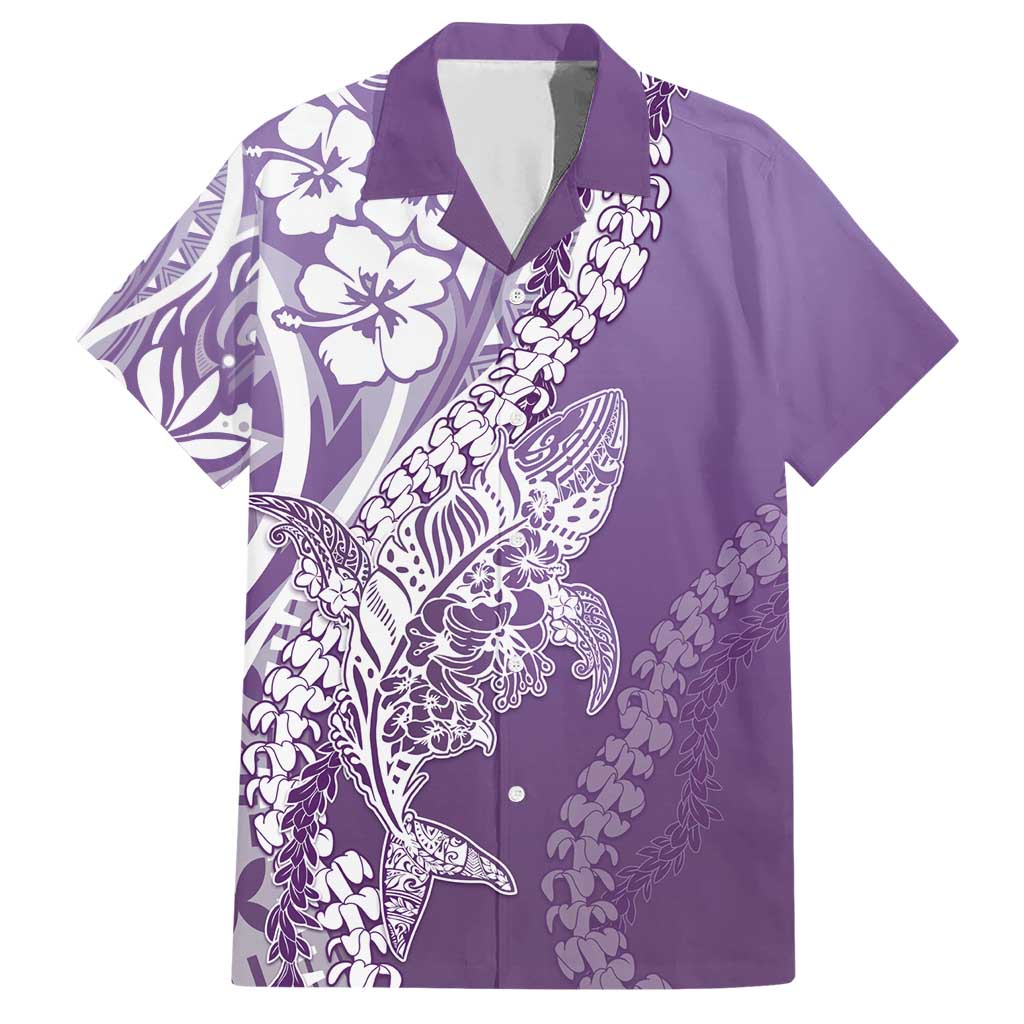 Hawaii Puakenikeni And Maile Lei Family Matching Short Sleeve Bodycon Dress and Hawaiian Shirt Violet Polynesian Shark Tattoo DT05 Dad's Shirt - Short Sleeve Violet - Polynesian Pride