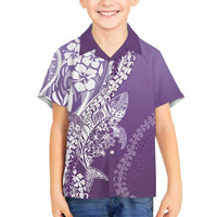 Hawaii Puakenikeni And Maile Lei Family Matching Summer Maxi Dress and Hawaiian Shirt Violet Polynesian Shark Tattoo DT05 Son's Shirt Violet - Polynesian Pride