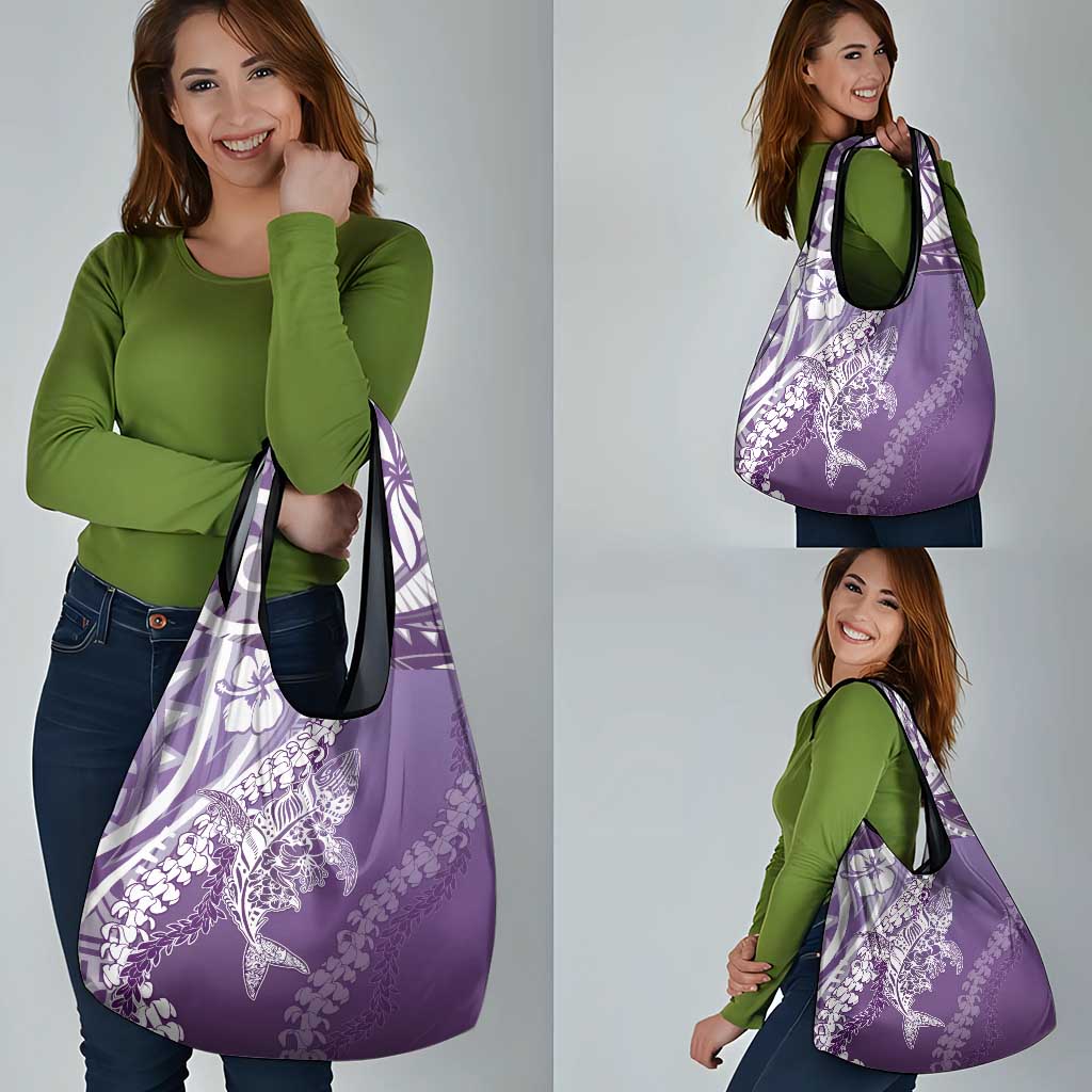 Hawaii Puakenikeni And Maile Lei Grocery Bag Violet Polynesian Shark Tattoo DT05