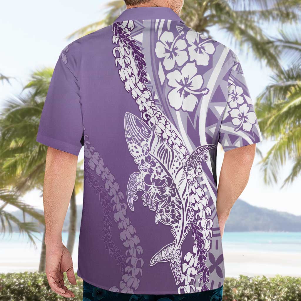 Hawaii Puakenikeni And Maile Lei Hawaiian Shirt Violet Polynesian Shark Tattoo DT05