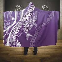Hawaii Puakenikeni And Maile Lei Hooded Blanket Violet Polynesian Shark Tattoo DT05