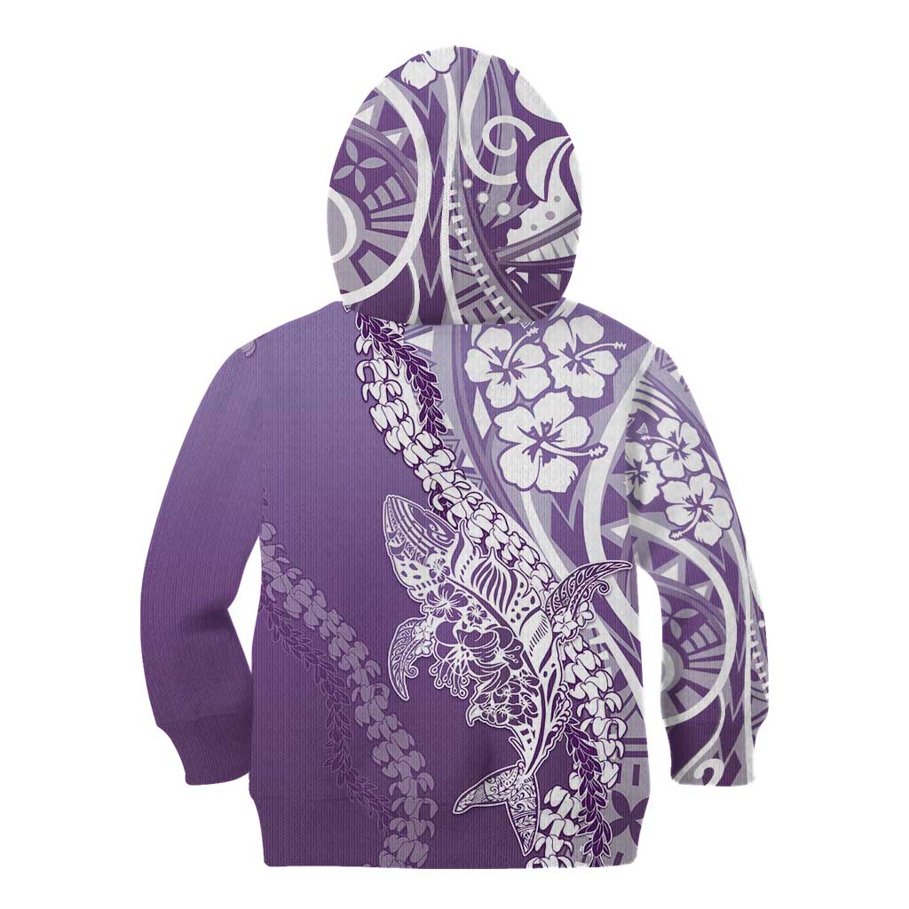 Hawaii Puakenikeni And Maile Lei Kid Hoodie Violet Polynesian Shark Tattoo DT05