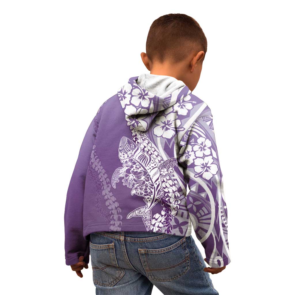 Hawaii Puakenikeni And Maile Lei Kid Hoodie Violet Polynesian Shark Tattoo DT05