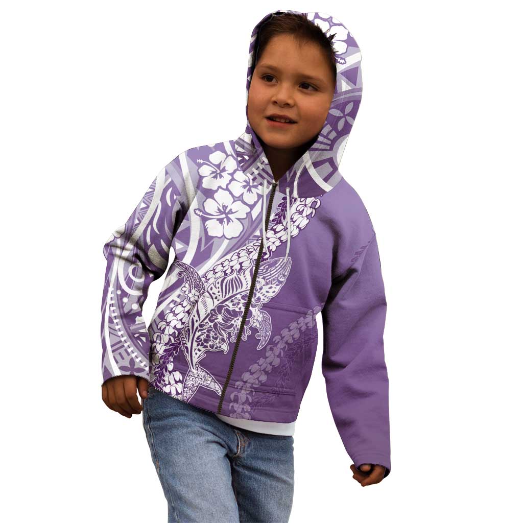 Hawaii Puakenikeni And Maile Lei Kid Hoodie Violet Polynesian Shark Tattoo DT05