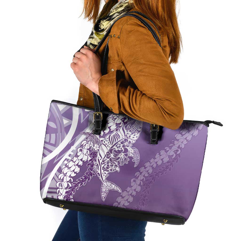 Hawaii Puakenikeni And Maile Lei Leather Tote Bag Violet Polynesian Shark Tattoo DT05 Violet - Polynesian Pride