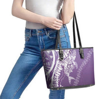 Hawaii Puakenikeni And Maile Lei Leather Tote Bag Violet Polynesian Shark Tattoo DT05