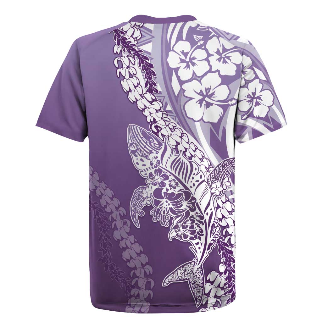 Hawaii Puakenikeni And Maile Lei Rugby Jersey Violet Polynesian Shark Tattoo DT05