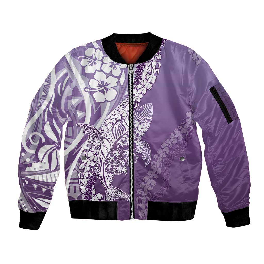 Hawaii Puakenikeni And Maile Lei Sleeve Zip Bomber Jacket Violet Polynesian Shark Tattoo DT05 Unisex Violet - Polynesian Pride