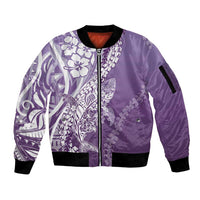 Hawaii Puakenikeni And Maile Lei Sleeve Zip Bomber Jacket Violet Polynesian Shark Tattoo DT05 Unisex Violet - Polynesian Pride