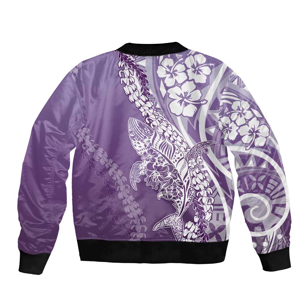 Hawaii Puakenikeni And Maile Lei Sleeve Zip Bomber Jacket Violet Polynesian Shark Tattoo DT05 - Polynesian Pride