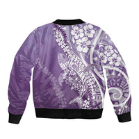 Hawaii Puakenikeni And Maile Lei Sleeve Zip Bomber Jacket Violet Polynesian Shark Tattoo DT05 - Polynesian Pride
